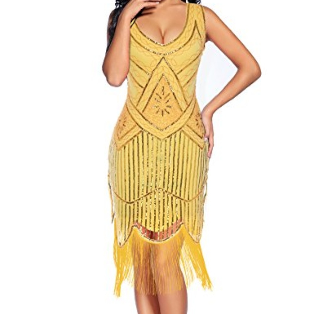 Vintage 1920s Sequin Beaded Tassels Hem Flapper Dr